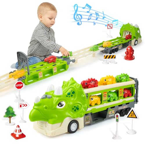 snookids Dinosaurier Truck Spielzeug für Kinder - Faltbar Rennbahn Transporter Spielzeug mit 6 Dino Cars, Lastwagen Kinderspielzeug Geschenke für Jungen Mädchen ab 3 4 5 6 7 Jahre snookids Dinosaurier Truck Spielzeug für Kinder - Faltbar Rennbahn Transporter Spielzeug mit 6 Dino Cars, Lastwagen Kinderspielzeug Geschenke für Jungen Mädchen ab 3 4 5 6 7 Jahre von snookids