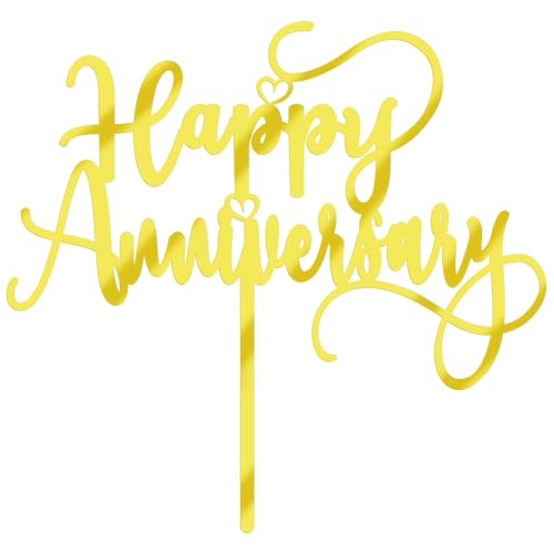 Sodasos Tortenaufsatz mit Spiegel-Acryl, "Happy Anniversary", für Hochzeitstag, Party, Kuchendekoration, Dessert, Partyzubehör (goldenes Acryl) von sodasos