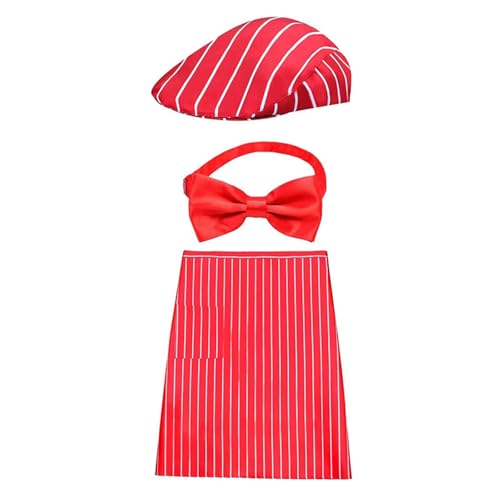Halloween 1950er Jahre Kellner-Kostüm-Set, Sodas Jerk Kostüm, Kellnerin, gestreifte Schürze, Kappen und Fliege, Set für Erwachsene, Halloween, Cosplay-Kostüm von sodeber