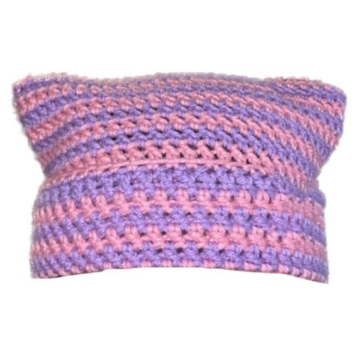 Kätzchen-Ohr-Hut, gestreift, gehäkelt, für Damen und Herren, Cosplay, Bild-Requisiten, Halloween, Totenkopf, gestrickt Kätzchen-Ohr-Hut, gestreift, gehäkelt, für Damen und Herren, Cosplay, Bild-Requisiten, Halloween, Totenkopf, gestrickt von sodeber