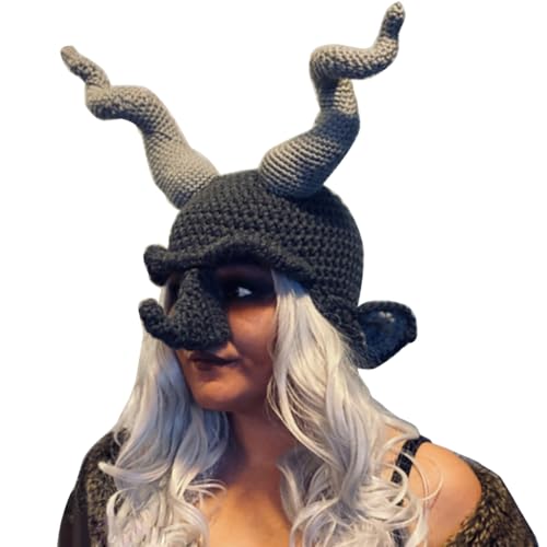 Skurrile Halloween-Hut für Damen und Herren, handgehäkelt, gehörntes Mädchen, Jungen, Party-Maske, Hut, Neuheits-Zubehör Skurrile Halloween-Hut für Damen und Herren, handgehäkelt, gehörntes Mädchen, Jungen, Party-Maske, Hut, Neuheits-Zubehör von sodeber