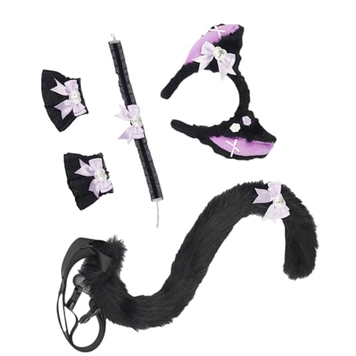 sodeber Catgirl Cosplay-Kostüm mit Katzenohren, Haarband, Spitzen-Choker-Halskette, Handgelenkmanschetten und Schwanz, für Damen, Halloween sodeber Catgirl Cosplay-Kostüm mit Katzenohren, Haarband, Spitzen-Choker-Halskette, Handgelenkmanschetten und Schwanz, für Damen, Halloween von sodeber