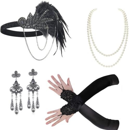sodeber Damen Flapper Zubehör GatsbyParty Kostüm Stirnband Halskette Ohrring für 1920er Jahre Cocktail-Mottoparty sodeber Damen Flapper Zubehör GatsbyParty Kostüm Stirnband Halskette Ohrring für 1920er Jahre Cocktail-Mottoparty von sodeber