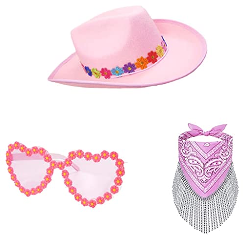 sodeber Damenkostüm-Hut, Western-Cowgirl, breite Krempe, Schal, Mode, Musik, Festival, Cowboy-Hüte, Party-Requisiten, Cowb von sodeber