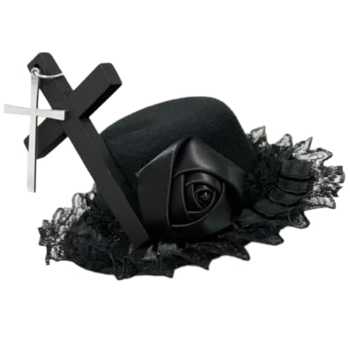 sodeber Dark Series Punk Gekreuzter kleiner Hut Haarteil mit Spitzenbesatz Rose Blume Fascinator Haarspange für Cosplay und von sodeber