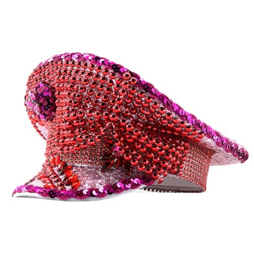 sodeber Glänzende Strass-Perlen, Kapitänskappen für Musik-Festivals, Maskeraden, Partyhut, Braut, flache Oberseite von sodeber