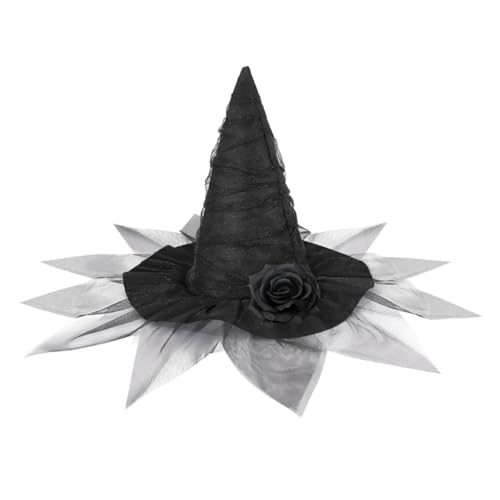 sodeber Halloween-Hexenhut mit schwarzer Blume, Party-Zauberer, Unisex, spitze Kappen, Erwachsene, Damen, Cosplay-Kostüm sodeber Halloween-Hexenhut mit schwarzer Blume, Party-Zauberer, Unisex, spitze Kappen, Erwachsene, Damen, Cosplay-Kostüm von sodeber