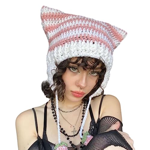 sodeber Mädchen-Cartoon-Ohr-Strickmütze, Y2K-Stil, Party, Foto-Requisiten, Hot Slouchy, gehäkelt, gehäkelt sodeber Mädchen-Cartoon-Ohr-Strickmütze, Y2K-Stil, Party, Foto-Requisiten, Hot Slouchy, gehäkelt, gehäkelt von sodeber