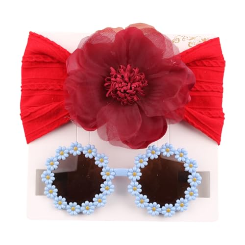 sodeber Nylon-Haarband, 0–3 Jahre, Sonnenbrille mit Blume, Stirnband, Set, schöne Fotografie, Kopfbedeckung, Requisiten für Babys von sodeber