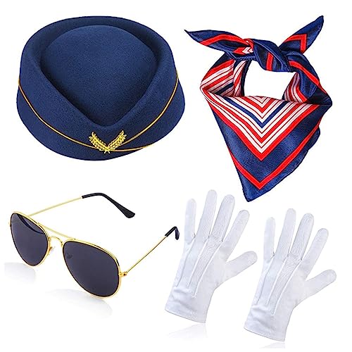 sodeber Stewardess Kostüm Hut Brosche Pin Handschuhe Halstuch Zubehör von sodeber