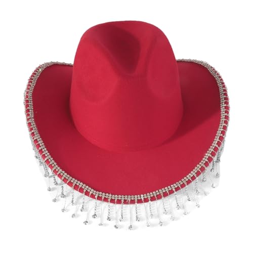 sodeber Stylischer Denim-Hut mit Strass-Dekoration und Quasten-Design Cowboy für modische Individuen von sodeber