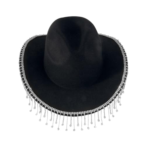 sodeber Stylischer Denim-Hut mit Strass-Dekoration und Quasten-Design Cowboy für modische Individuen von sodeber