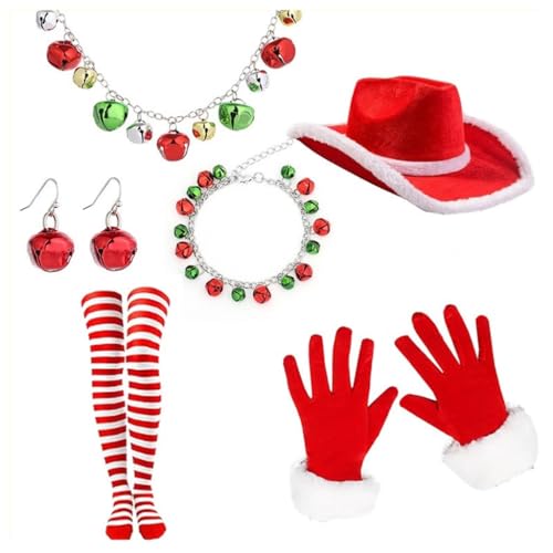 sodeber Weihnachtsmannmütze, Halskette und Strümpfe, Set für Foto-Requisiten, Rollenspiel-Partys von sodeber
