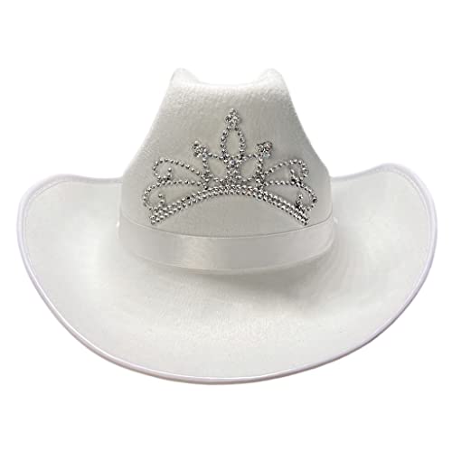 sodeber Weißer Cowgirl-Hut für Erwachsene, Cowboy-Hut mit Strass-Krone, verstellbare Schnüre, Frauen- und Mädchen-Thema sodeber Weißer Cowgirl-Hut für Erwachsene, Cowboy-Hut mit Strass-Krone, verstellbare Schnüre, Frauen- und Mädchen-Thema von sodeber