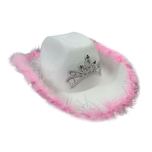 sodeber Westernhut mit pelzigem Rand, Brautparty, mit Strasssteinen, Krone, Hochzeit, Braut, Kopfbedeckung, Karnevalskostüm von sodeber