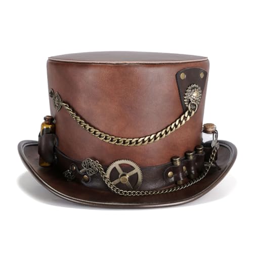 sodeber Zylinderhut aus PU-Leder für Bühnenauftritte und modische Partykleidung, Cosplay-Kostüm, verschiedene Köpfe sodeber Zylinderhut aus PU-Leder für Bühnenauftritte und modische Partykleidung, Cosplay-Kostüm, verschiedene Köpfe von sodeber