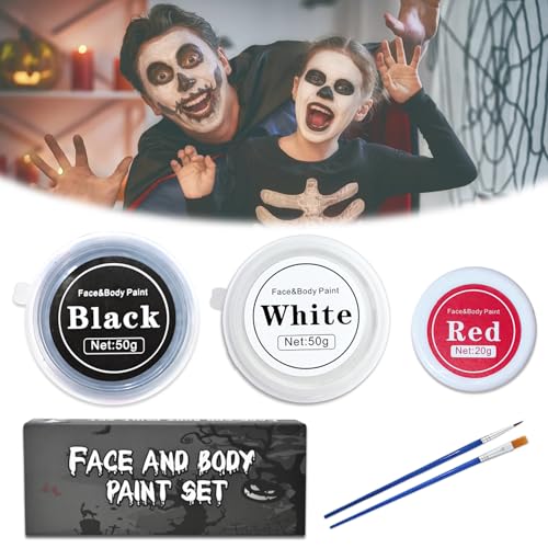 Halloween Schminke Set - Weiß Schwarz Rot Gesichtsfarbe Mit Makeup Pinsel für Theaterschminke, Clown Makeup, Karnevalsschminke, Party Make up (A) von songyea