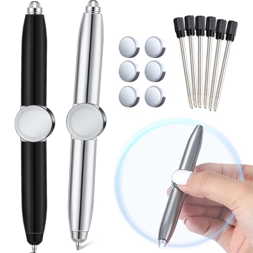 Spinning Pen, Fidget Pen mit LED Licht, Luminous Gyro Ballpoint Pen, Beleuchtete Schreibgeräte, Geschenke zum Stressabbau (Mit 3 Minen + 3 Zubehörteilen, Schwarz & Silber) von songyea