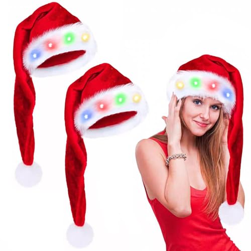 songyea Lang Weihnachtsmütze,2 Stück Farbe LED Lichter Weihnachtsmütze, Erwachsene Nikolausmütze Rot, Nikolausmütze mit leuchtendem,Santa Clause Mütze für Herren/Damen für Weihnachtsfeier songyea Lang Weihnachtsmütze,2 Stück Farbe LED Lichter Weihnachtsmütze, Erwachsene Nikolausmütze Rot, Nikolausmütze mit leuchtendem,Santa Clause Mütze für Herren/Damen für Weihnachtsfeier von songyea