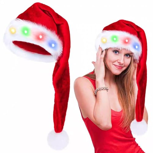 songyea Lang Weihnachtsmütze, Farbe LED Lichter Weihnachtsmütze, Erwachsene Nikolausmütze Rot, Nikolausmütze mit leuchtendem,Santa Clause Mütze für Herren/Damen für Weihnachtsfeier songyea Lang Weihnachtsmütze, Farbe LED Lichter Weihnachtsmütze, Erwachsene Nikolausmütze Rot, Nikolausmütze mit leuchtendem,Santa Clause Mütze für Herren/Damen für Weihnachtsfeier von songyea