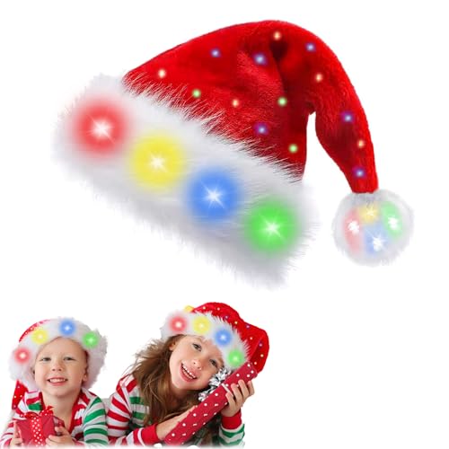 songyea Weihnachtsmütze, Farbe LED Lichter Weihnachtsmütze, Erwachsene Weihnachtsmütze Rot, Nikolausmütze mit leuchtendem, Plüsch Weihnachtsmützen für Neujahr Festliche Weihnachtsfeier (1, Kurz) songyea Weihnachtsmütze, Farbe LED Lichter Weihnachtsmütze, Erwachsene Weihnachtsmütze Rot, Nikolausmütze mit leuchtendem, Plüsch Weihnachtsmützen für Neujahr Festliche Weihnachtsfeier (1, Kurz) von songyea