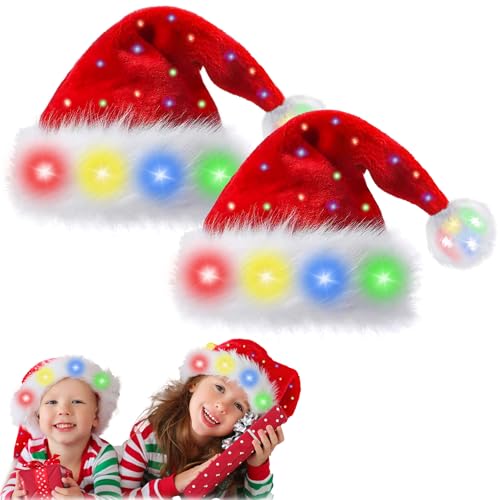 songyea Weihnachtsmütze, Farbe LED Lichter Weihnachtsmütze, Erwachsene Weihnachtsmütze Rot, Nikolausmütze mit leuchtendem, Plüsch Weihnachtsmützen für Neujahr Festliche Weihnachtsfeier (2, Kurz) songyea Weihnachtsmütze, Farbe LED Lichter Weihnachtsmütze, Erwachsene Weihnachtsmütze Rot, Nikolausmütze mit leuchtendem, Plüsch Weihnachtsmützen für Neujahr Festliche Weihnachtsfeier (2, Kurz) von songyea