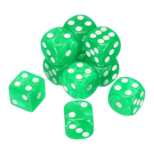 sourcing map 10 Stück 6-seitige, farbige Standardwürfel, Acryl, D6, Mini-Polyedrisches Perlenmuster, Spielwürfel-Set für Tischspiele oder Mathematik-Lernen, hellgrün/weiße Spitze von sourcing map