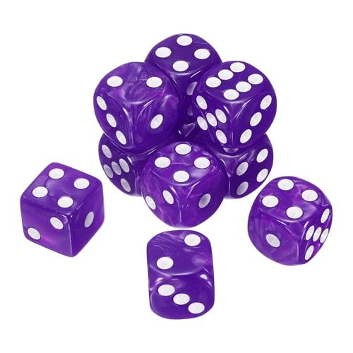 sourcing map 10 Stück 6-seitige, farbige Standardwürfel, Acryl, D6, Mini-Polyedrisches Perlenmuster, Spielwürfel-Set für Tischspiele oder Mathematik-Lernen, lila/weiße Spitze von sourcing map