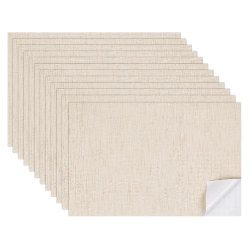 sourcing map 12 Blatt Miniatur Puppenhaus Tapete, Leinenstruktur Selbstklebend PVC Bodenbelag Wand, Mini Wanddekoration für Puppenhaus Sandtisch Modell Zubehör 11.81 x 7.87 Zoll (Beige) von sourcing map
