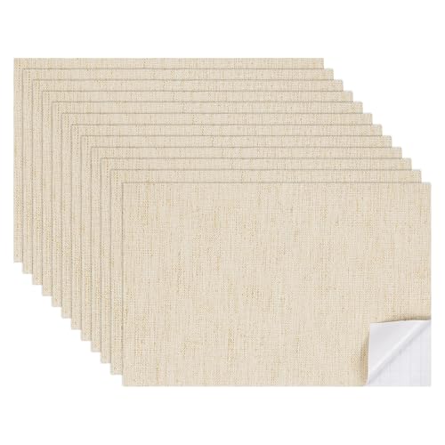 sourcing map 12 Blatt Miniatur Puppenhaus Tapete, Leinenstruktur Selbstklebende PVC-Bodenbelag Wand, Mini Wanddekoration für Puppenhaus Sandtisch Modell Zubehör 11.81 x 7.87 Zoll (Khaki) von sourcing map