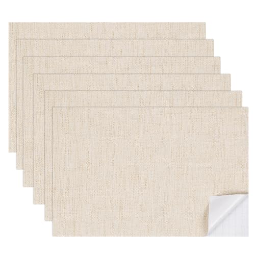 sourcing map 6 Blatt Miniatur Puppenhaus Tapete, Leinenstruktur Selbstklebend PVC Bodenbelag Wand, Mini Wanddekoration für Puppenhaus Sandtisch Modell Zubehör 11.81 x 7.87 Zoll (Beige) von sourcing map