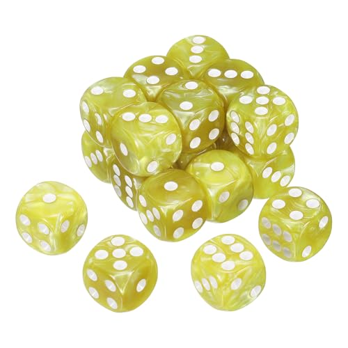 sourcing map 6-seitige, farbige Standardwürfel, Acryl, D6, Mini-Polyedrisches Perlenmuster, Spielwürfel-Set für Tischspiele oder Mathematik-Lernen, gelb/weiße Spitze, 20 Stück von sourcing map