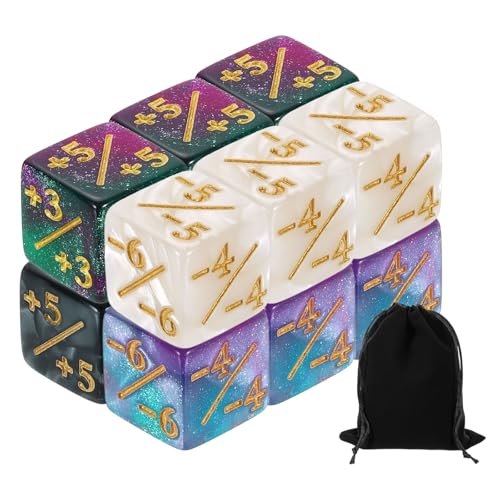 sourcing map Magische Würfelzähler, D6-Lebensmarken-Würfel-Set aus Acryl, mit Würfelbeutel für Standardkarten, Gaming-Zubehör, weißer Marmor, schwarzer Marmor, Grün und Lila, Blau und Violett, 12 von sourcing map