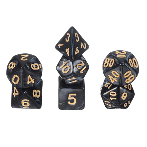 sourcing map Polyedrisches Würfel-Set, 7-teilig, Acryl-Würfel für Rollenspiele, Tischspiele, Tischspiele, Gaming-Zubehör, Perlglanz-Schwarz von sourcing map