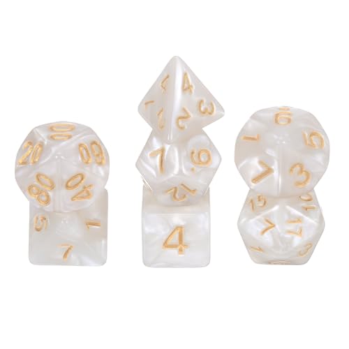 sourcing map Polyedrisches Würfel-Set, 7-teilig, Acryl-Würfel für Rollenspiele, Tischspiele, Tischspiele, Gaming-Zubehör, Perlglanz-Weiß von sourcing map