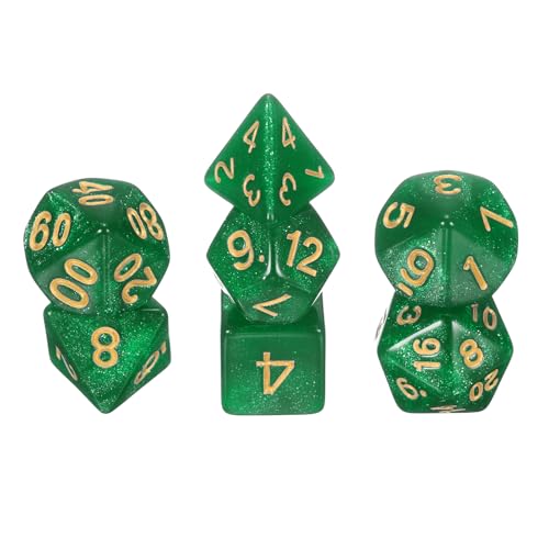 sourcing map Polyedrisches Würfel-Set, 7-teilig, Acryl-Würfel für Rollenspiele, Tischspiele, Tischspiele, Gaming-Zubehör, funkelndes Smaragdgrün von sourcing map