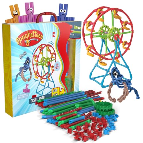 spaghetteez Anti-Stress-Spielzeug für Kinder ab 5 Jahren, pädagogisches Montessori-Bastelset für Jungen und Mädchen, Flexible Baustöcke zum Basteln - Fusilli Wheel Set spaghetteez Anti-Stress-Spielzeug für Kinder ab 5 Jahren, pädagogisches Montessori-Bastelset für Jungen und Mädchen, Flexible Baustöcke zum Basteln - Fusilli Wheel Set von spaghetteez