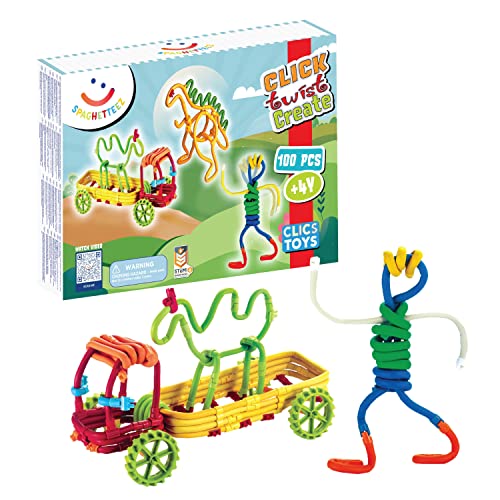 Spaghetteez Antistress Spielzeug für Kinder ab 4 Jahre, pädagogisches Montessori Bastelset für Jungen und Mädchen, Flexible Baustöcke zum Basteln im Set, 100 Teile von spaghetteez