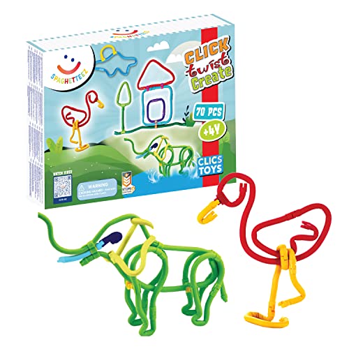 Spaghetteez Antistress Spielzeug für Kinder ab 4 Jahre, pädagogisches Montessori Bastelset für Jungen und Mädchen, Flexible Baustöcke zum Basteln im Set mit 70 Teilen von spaghetteez