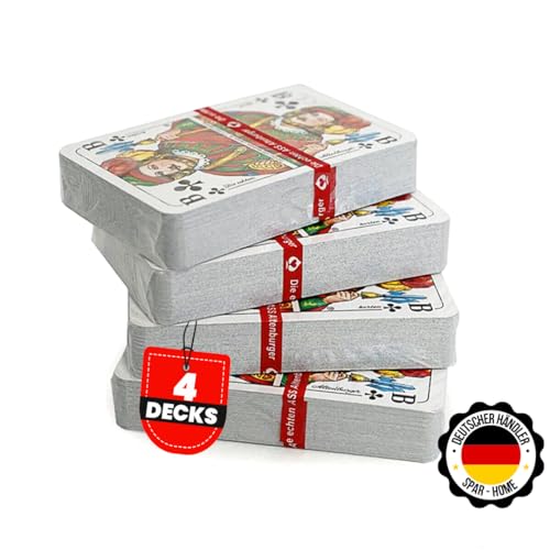 spar-home® Kartenspiel für Erwachsene Spielkarten Romme Profiqualität für Bridge Canasta Poker Skat Kartendeck 55 Blatt BLAU und ROT (4-Deck) von spar-home