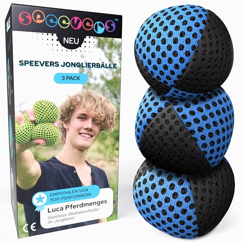 speevers XBalls Hohe Qualität Jonglierbälle Kinder Anfänger und Profi 3er Set, Jonglieren in 15 Farben, Jonglierset für Erwachsene, Anfänger Beanbags mit Tragetasche (Schwarz-Blau, 650g) von speevers