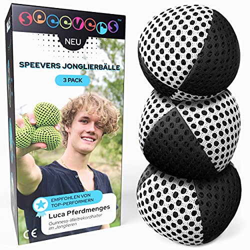 speevers XBalls Hohe Qualität Jonglierbälle Kinder Anfänger und Profi 3er Set, Jonglieren in 15 Farben, Jonglierset für Erwachsene, Anfänger Beanbags mit Tragetasche (Schwarz-weiß, 120g) von speevers