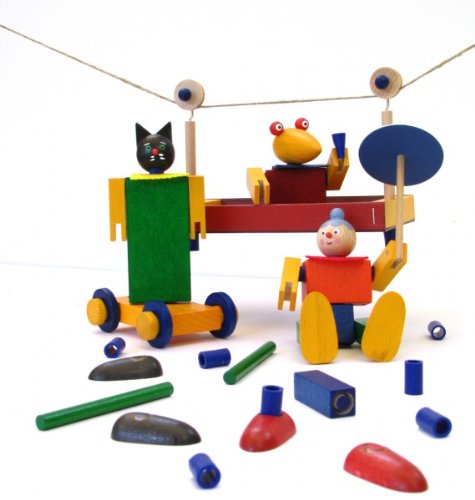 spielgezeug Kellner Steckfiguren Steckbaukasten Theo in der Seilbahn und Fräulein Klein von spielgezeug