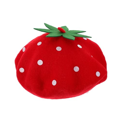 Kreativer süßer Erdbeer-Barett-Hut, weiche Wollmischung, Party-Kopfbedeckung, 24 cm, rotes Kostümzubehör, Mehrfarbig, Einheitsgröße Kreativer süßer Erdbeer-Barett-Hut, weiche Wollmischung, Party-Kopfbedeckung, 24 cm, rotes Kostümzubehör, Mehrfarbig, Einheitsgröße von sporful