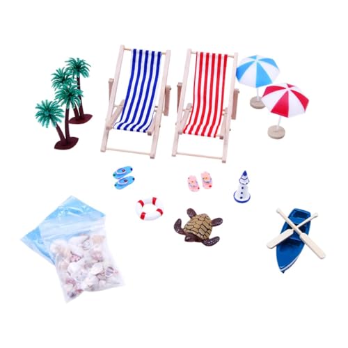 Strand Miniatur Puppenhaus Dekoration Set mit Regenschirm Palmenstuhl Outdoor Zubehör von sporful
