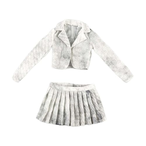 sporful Kurzjacke im Maßstab 1/6, Faltenrock-Set für weibliche Figur, modische Mini-Kleidung, Puppenmodell, Kleidung, Weiß / Schwarz von sporful