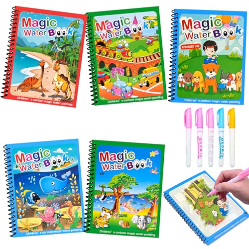 sprecenk 5 Stück Wassermalbuch, Magie Wasser Zeichnung Buch mit 5 Wasserstift, Wiederverwendbar Wassermalbücher Magisches Malbücher Set, 5 Thema Zaubermalbuch für Jungen Mädchen Alter 3 4 5 6 7 8, U sprecenk 5 Stück Wassermalbuch, Magie Wasser Zeichnung Buch mit 5 Wasserstift, Wiederverwendbar Wassermalbücher Magisches Malbücher Set, 5 Thema Zaubermalbuch für Jungen Mädchen Alter 3 4 5 6 7 8, U von sprecenk