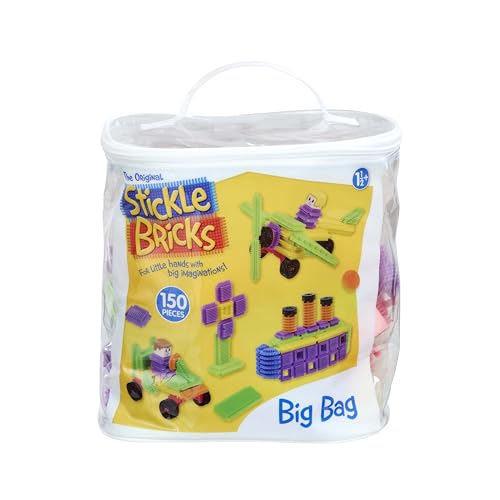 Stickle Bricks Big Bag – Kleinkinder-Bausteine zum Stecken & Stapeln in bunten Formen & Farben – kreatives Spielen mit STEM-Lernspaß – Tasche inkl., ab 18 Monaten von sticklebricks