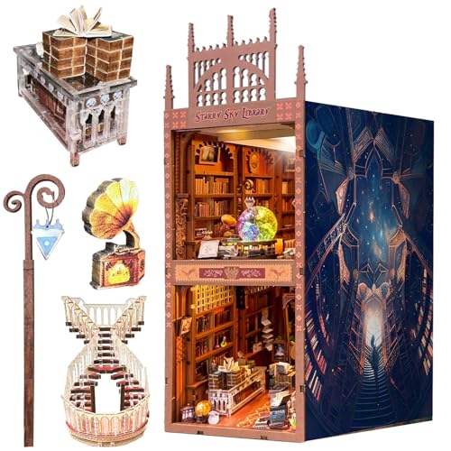 DIY Book Nook Kits, DIY Miniature Doll House Kit, 3D Wooden Puzzle Dollhouse Kit for Adults and Teens, Bookshelf Insert Decor, DIY Craft Gift Model Build with Rotating Staircase and Crystal Ball DIY Book Nook Kits, DIY Miniature Doll House Kit, 3D Wooden Puzzle Dollhouse Kit for Adults and Teens, Bookshelf Insert Decor, DIY Craft Gift Model Build with Rotating Staircase and Crystal Ball von stoytto