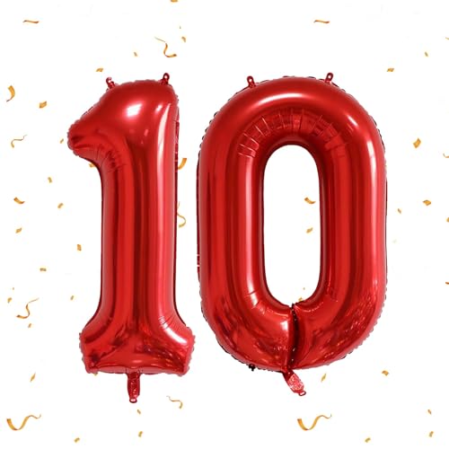 101,6 cm große Zahlenballons zum 10. Geburtstag, Heliumfolie, verdickt, rot, 10 Ballon-Zahlen, 10 Heliumballons, für Jungen und Mädchen, Partyzubehör, Abschlussfeiern, Jubiläen, Verlobungsdekorationen 101,6 cm große Zahlenballons zum 10. Geburtstag, Heliumfolie, verdickt, rot, 10 Ballon-Zahlen, 10 Heliumballons, für Jungen und Mädchen, Partyzubehör, Abschlussfeiern, Jubiläen, Verlobungsdekorationen von strrng